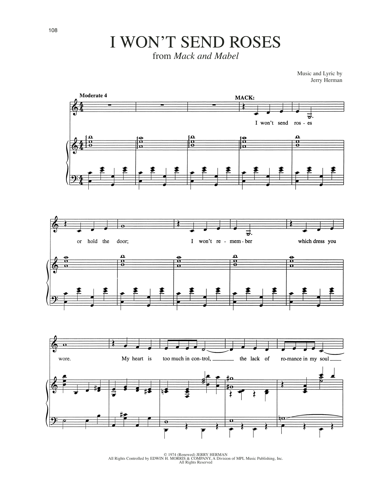 Jerry Herman I Won't Send Roses (from Mack and Mabel) sheet music notes and chords. Download Printable PDF.