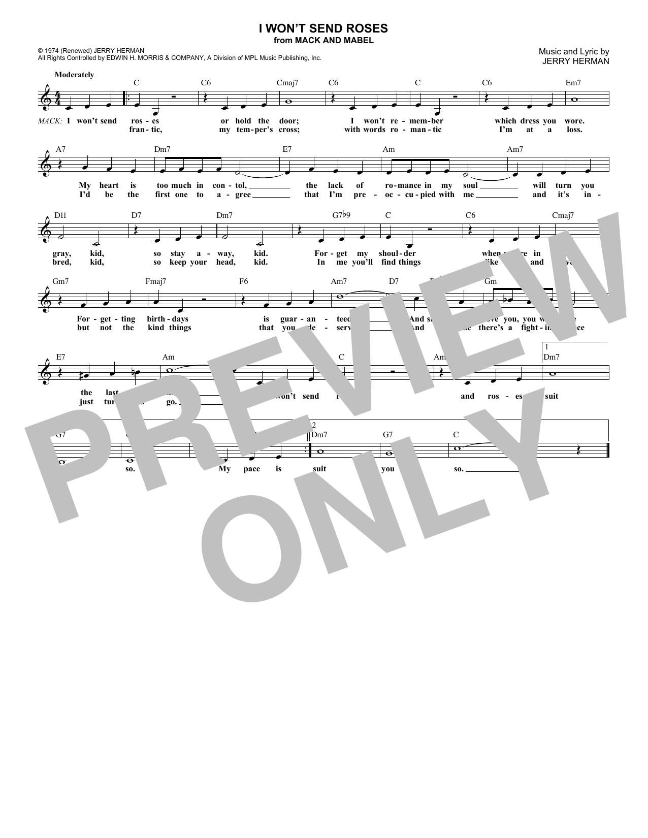 Jerry Herman I Won't Send Roses sheet music notes and chords. Download Printable PDF.