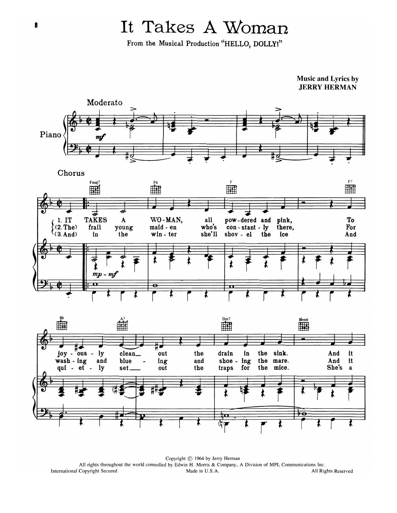 Jerry Herman It Takes A Woman (from Hello, Dolly!) sheet music notes and chords. Download Printable PDF.