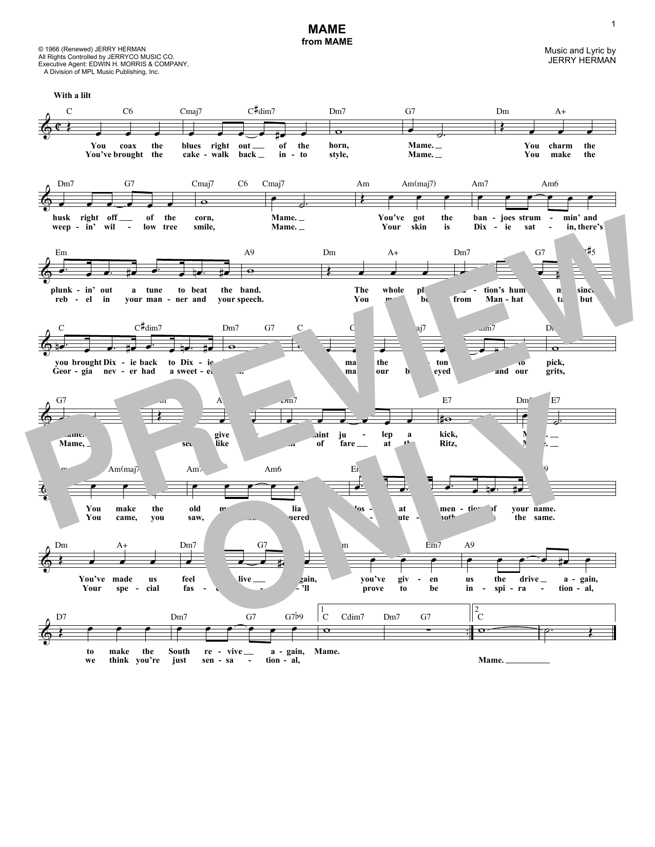 Jerry Herman Mame sheet music notes and chords. Download Printable PDF.