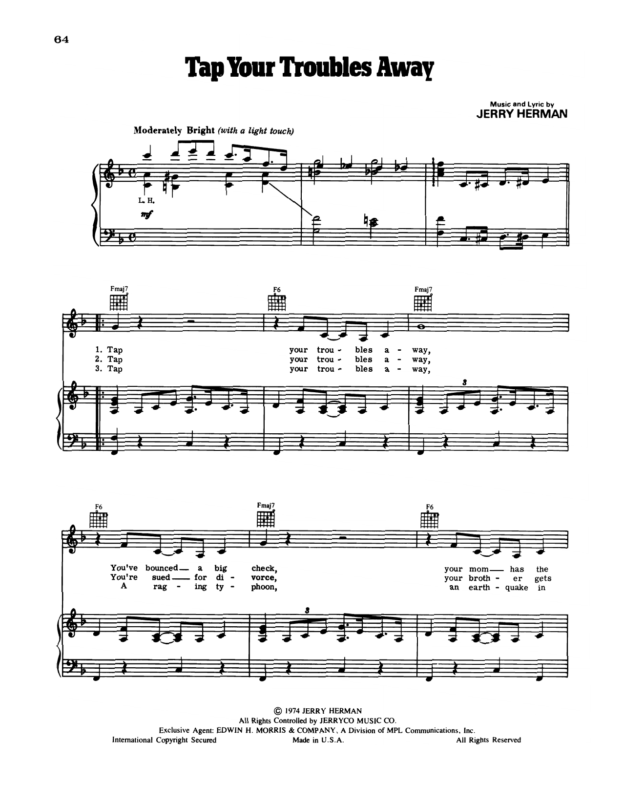 Jerry Herman Tap Your Troubles Away (from Mack & Mabel) sheet music notes and chords. Download Printable PDF.