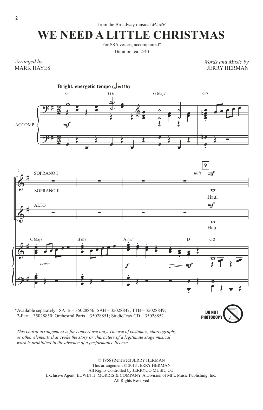 Jerry Herman We Need A Little Christmas (from Mame) (arr. Mark Hayes) sheet music notes and chords. Download Printable PDF.