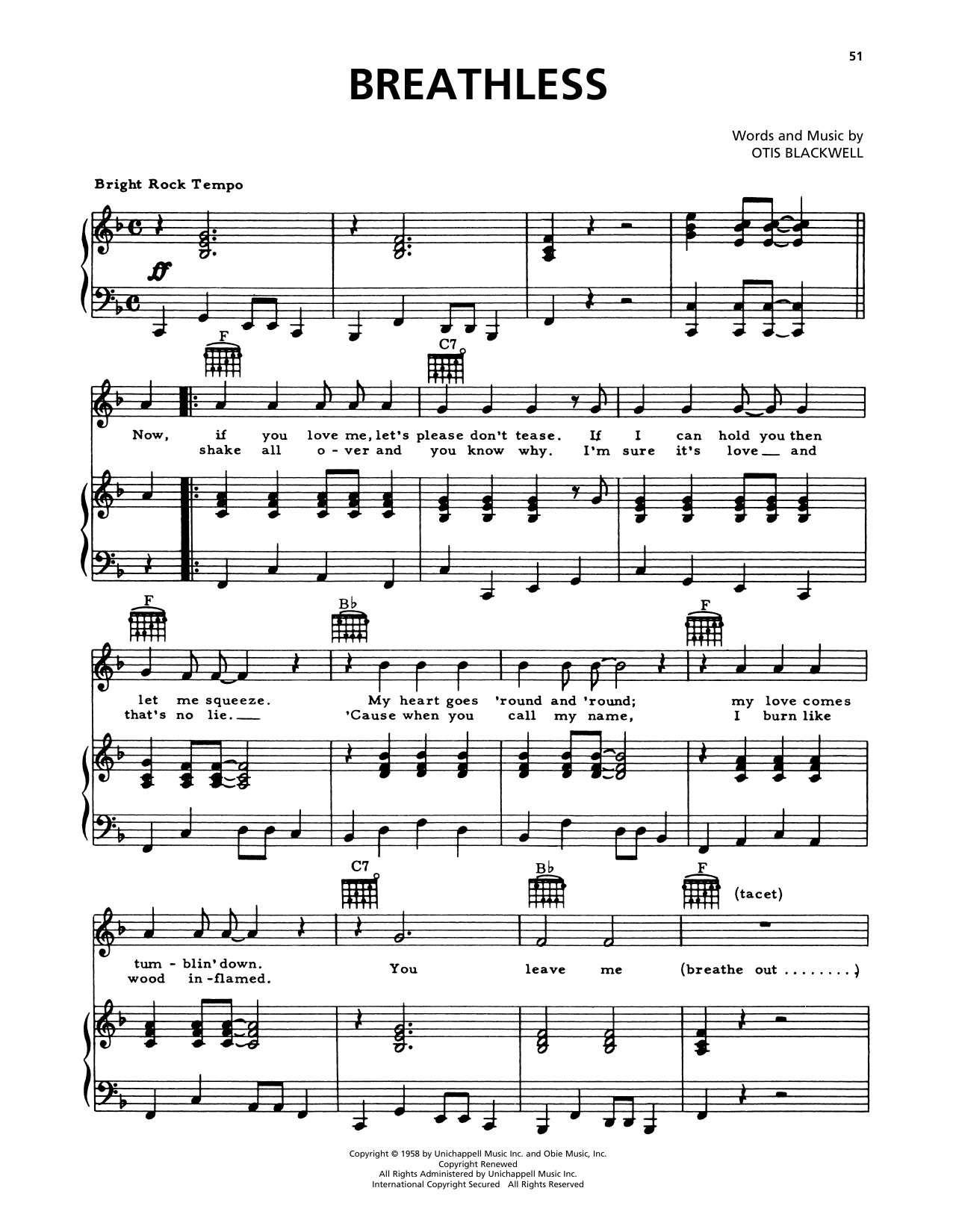 Jerry Lee Lewis Breathless sheet music notes and chords. Download Printable PDF.