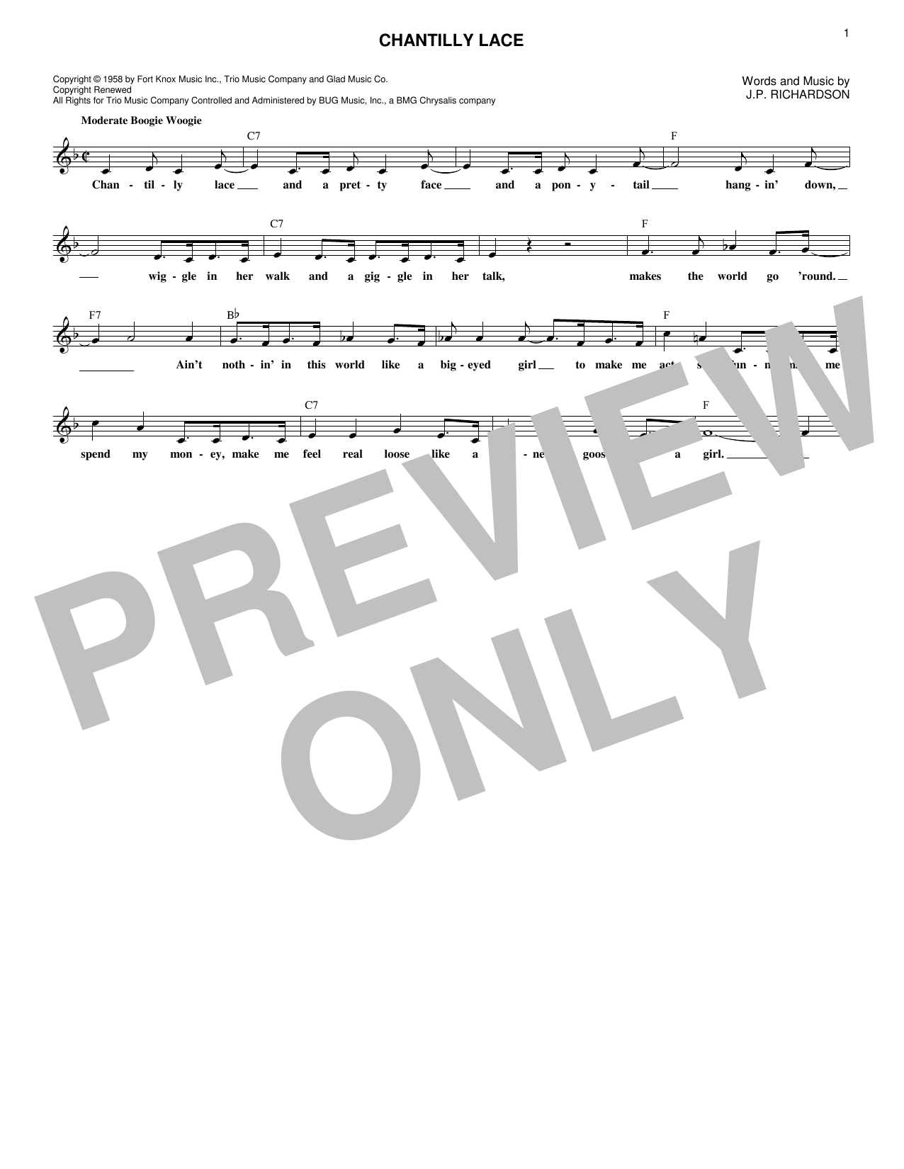 Jerry Lee Lewis Chantilly Lace sheet music notes and chords. Download Printable PDF.