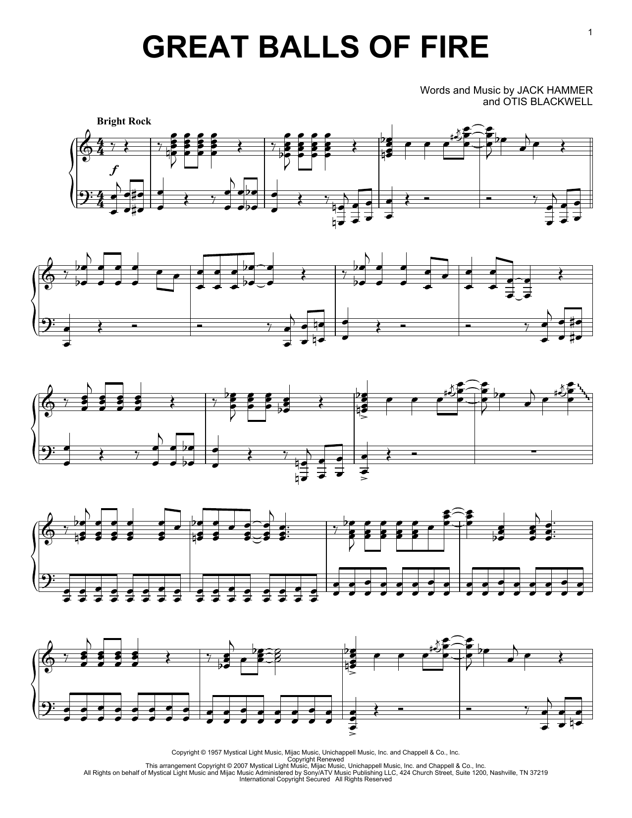 Jerry Lee Lewis Great Balls Of Fire sheet music notes and chords. Download Printable PDF.