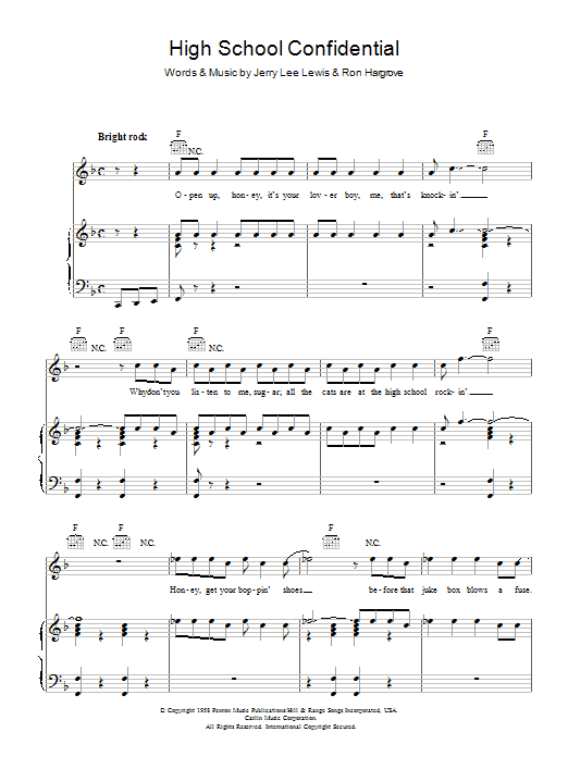 Jerry Lee Lewis High School Confidential sheet music notes and chords. Download Printable PDF.