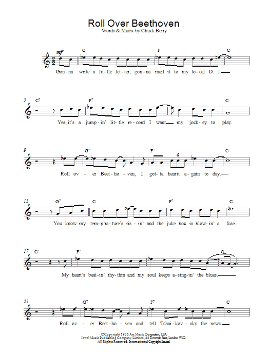 Jerry Lee Lewis Roll Over Beethoven sheet music notes and chords. Download Printable PDF.