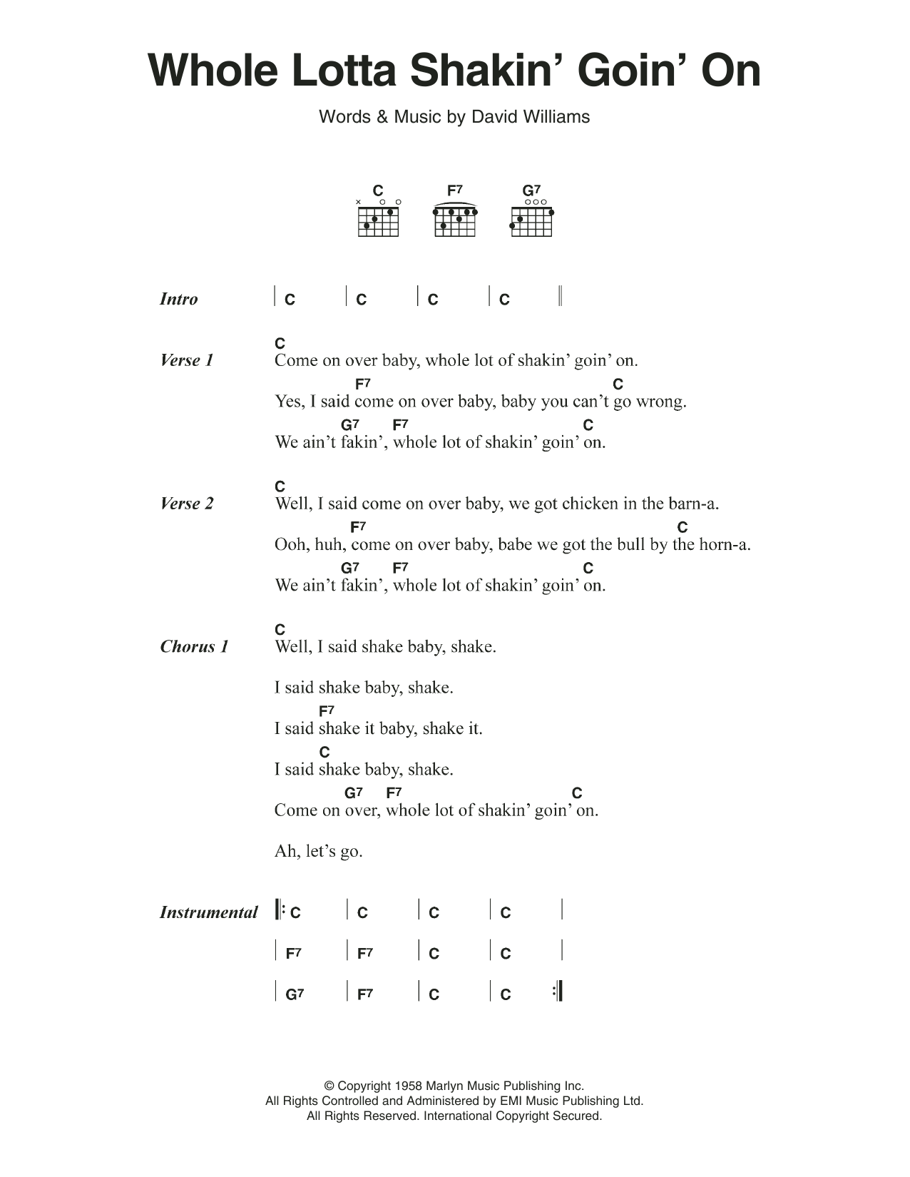 Jerry Lee Lewis Whole Lotta Shakin' Goin' On sheet music notes and chords arranged for Guitar Chords/Lyrics