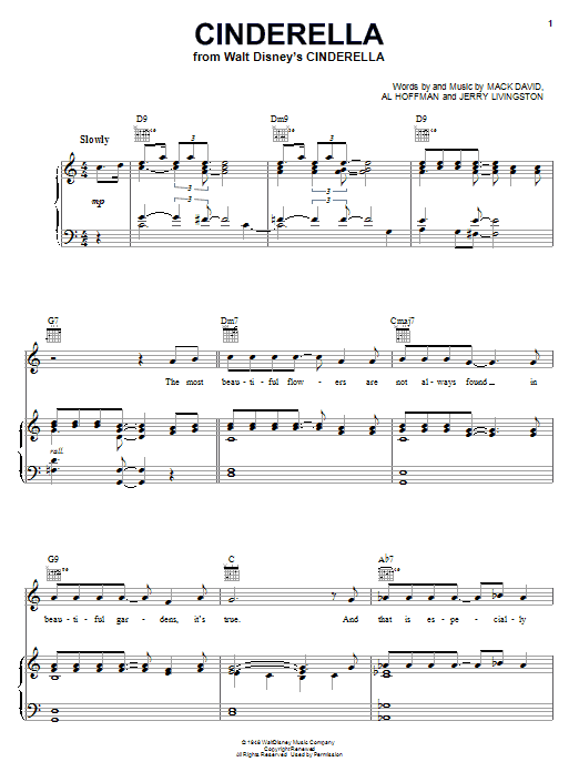 Learn to play Jerry Livingston Cinderella sheet music for Piano, Vocal & Guitar Chords (Right-Hand Melody) in minutes. Price: 7.8900$ Jerry Livingston Cinderella sheet music notes and chords arranged for Piano, Vocal & Guitar Chords (Right-Hand Melody)