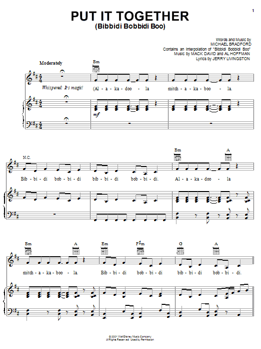 Learn to play Al Hoffman Put It Together (Bibbidi Bobbidi Boo) sheet music for Piano, Vocal & Guitar Chords (Right-Hand Melody) in minutes. Price: 7.8900$ Al Hoffman Put It Together (Bibbidi Bobbidi Boo) sheet music notes and chords arranged for Piano, Vocal & Guitar Chords (Right-Hand Melody)