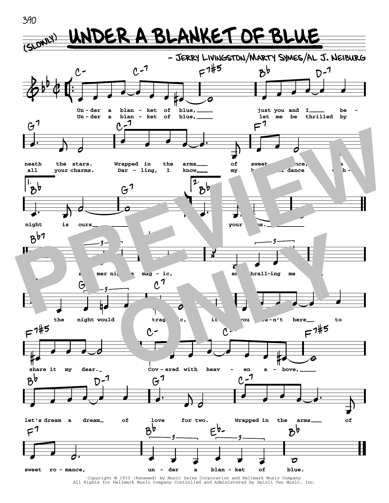 Jerry Livingston Under A Blanket Of Blue (Low Voice) sheet music notes and chords. Download Printable PDF.