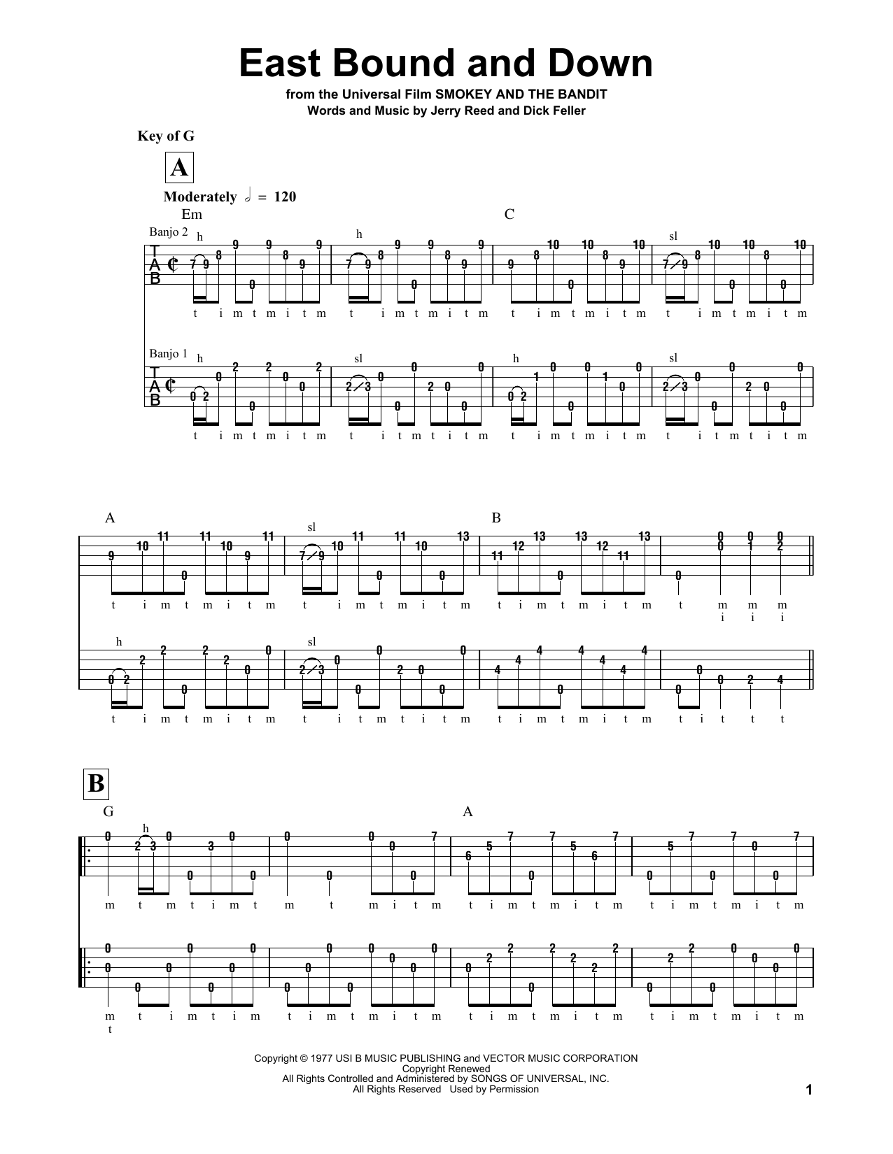 Jerry Reed East Bound And Down sheet music notes and chords. Download Printable PDF.