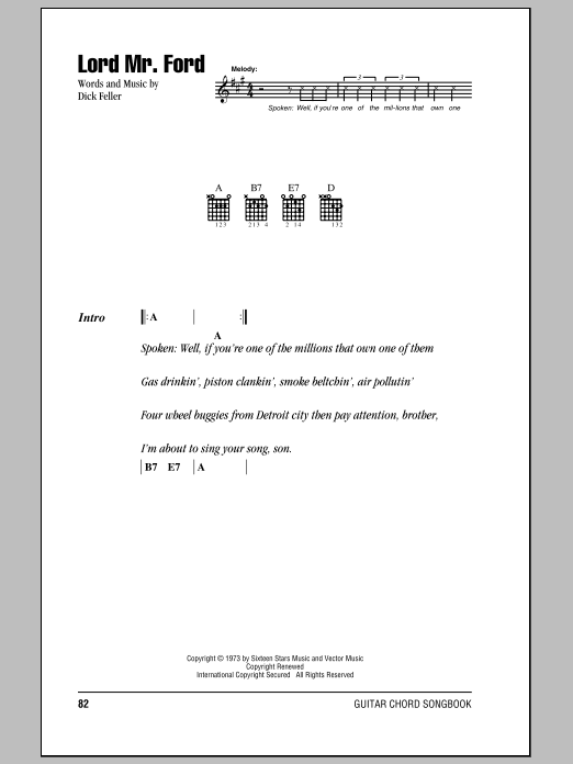 Jerry Reed Lord Mr. Ford sheet music notes and chords. Download Printable PDF.