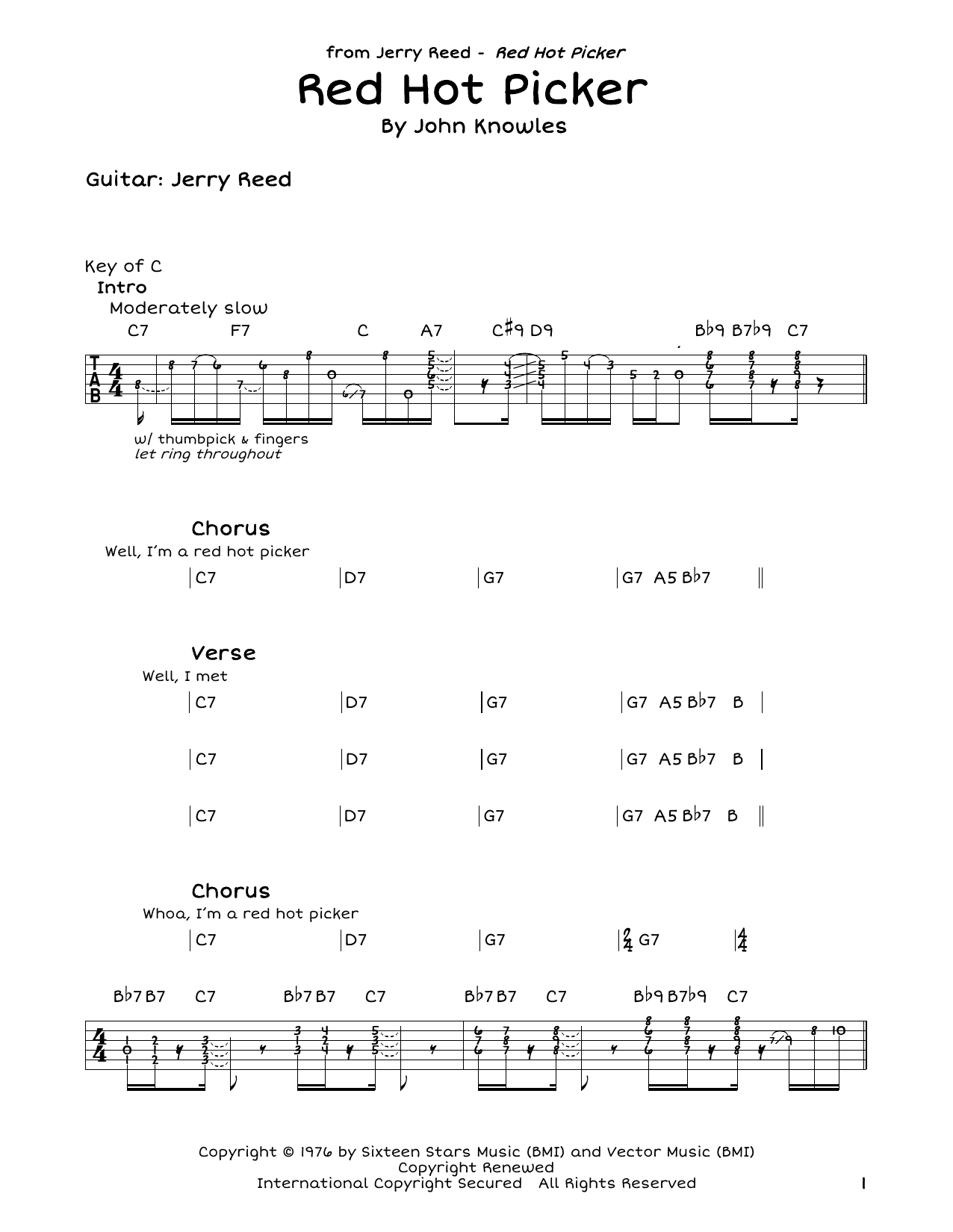 Jerry Reed Red Hot Picker sheet music notes and chords. Download Printable PDF.