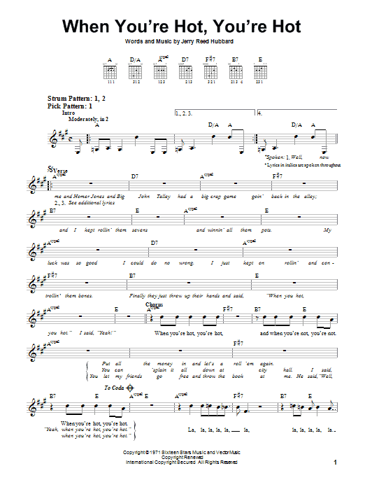 Jerry Reed When You're Hot, You're Hot sheet music notes and chords. Download Printable PDF.