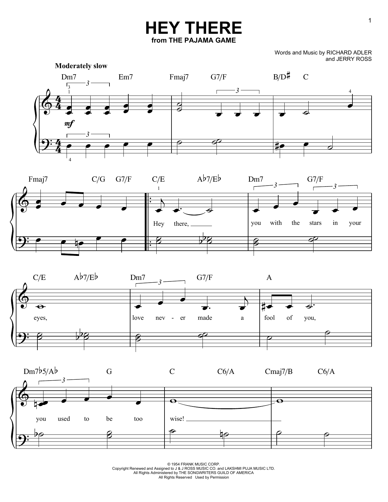 Jerry Ross Hey There sheet music notes and chords. Download Printable PDF.