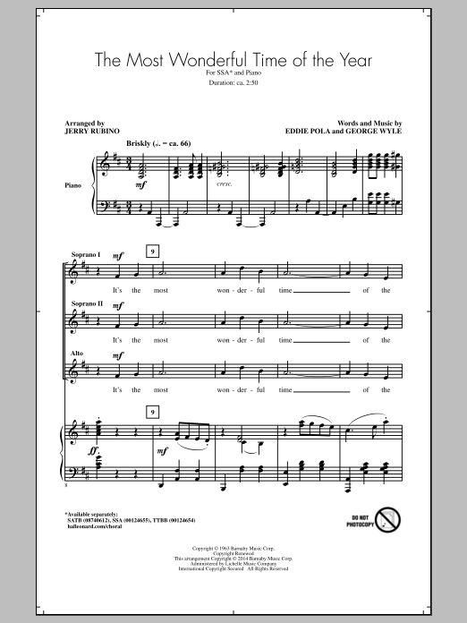 Jerry Rubino The Most Wonderful Time Of The Year sheet music notes and chords. Download Printable PDF.