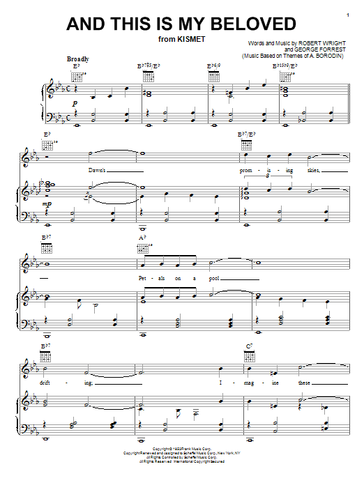 Learn to play Jerry Vale And This Is My Beloved sheet music for Piano, Vocal & Guitar Chords (Right-Hand Melody) in minutes. Price: 7.8900$ Jerry Vale And This Is My Beloved sheet music notes and chords arranged for Piano, Vocal & Guitar Chords (Right-Hand Melody)