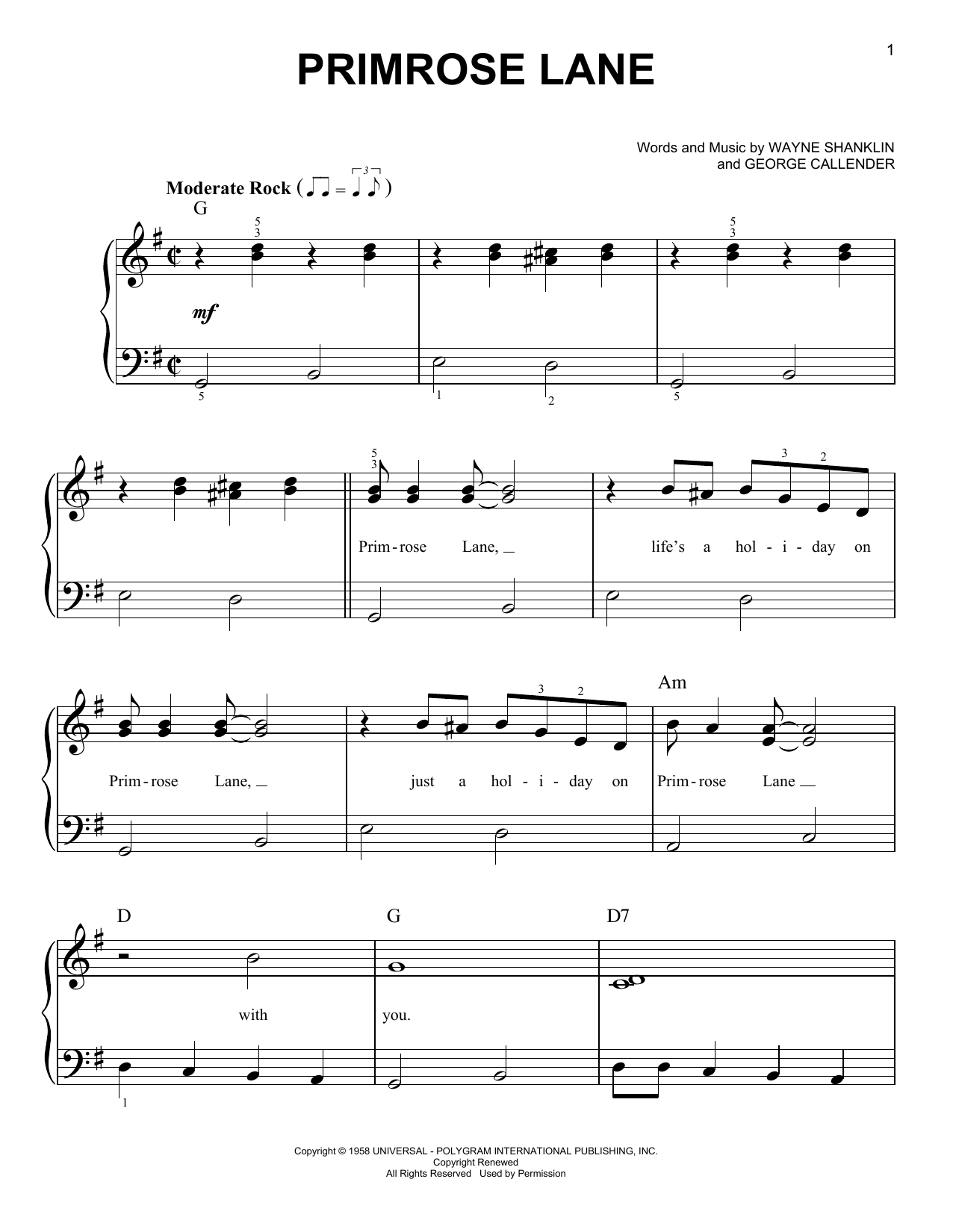 Jerry Wallace Primrose Lane sheet music notes and chords. Download Printable PDF.