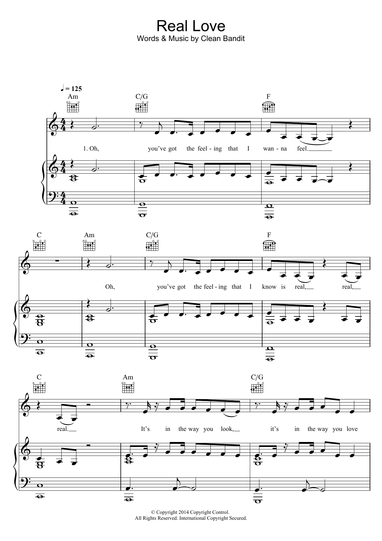 Learn to play Clean Bandit Real Love (feat. Jess Glynne) sheet music for Piano, Vocal & Guitar Chords in minutes. Price: 7.8900$ Clean Bandit Real Love (feat. Jess Glynne) sheet music notes and chords arranged for Piano, Vocal & Guitar Chords
