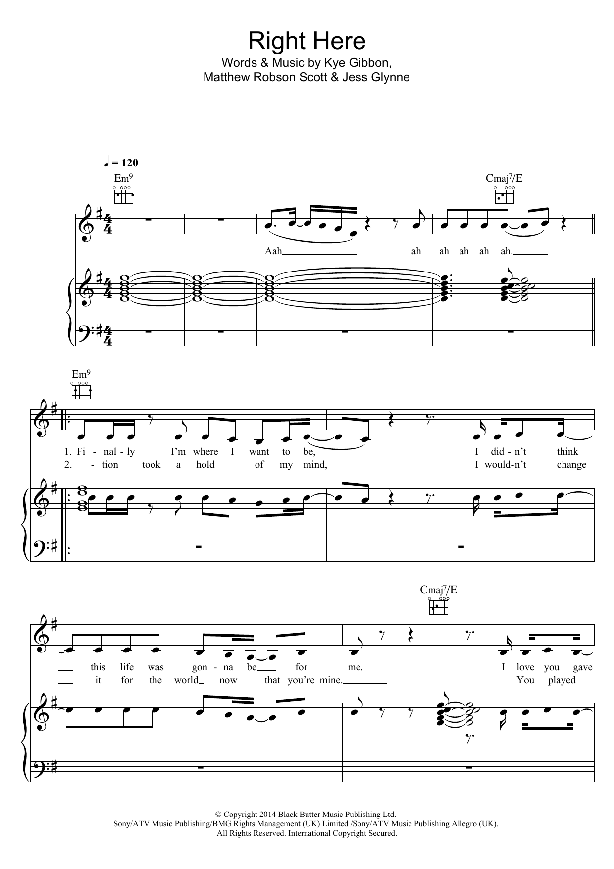 Learn to play Jess Glynne Right Here sheet music for Piano, Vocal & Guitar Chords in minutes. Price: 7.8900$ Jess Glynne Right Here sheet music notes and chords arranged for Piano, Vocal & Guitar Chords