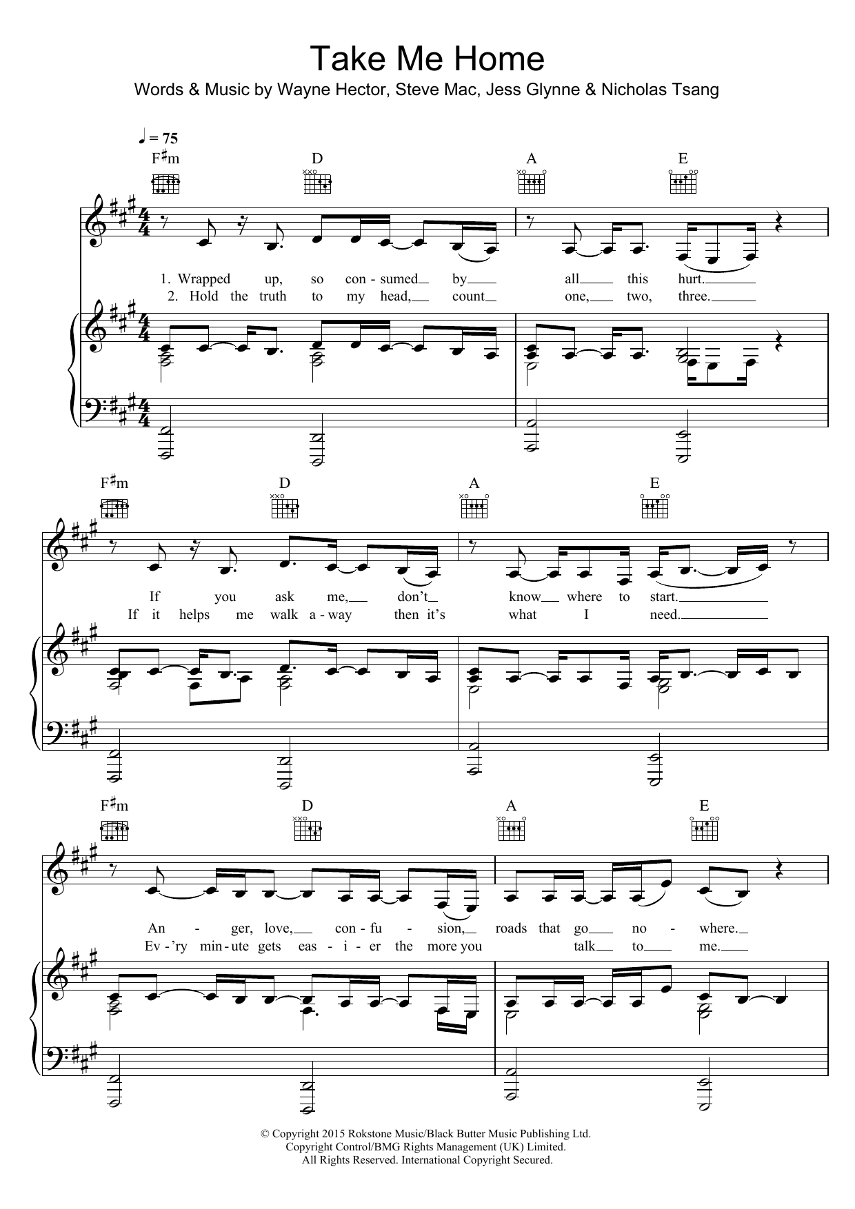 Jess Glynne Take Me Home (BBC Children In Need Single 2015) sheet music notes and chords. Download Printable PDF.