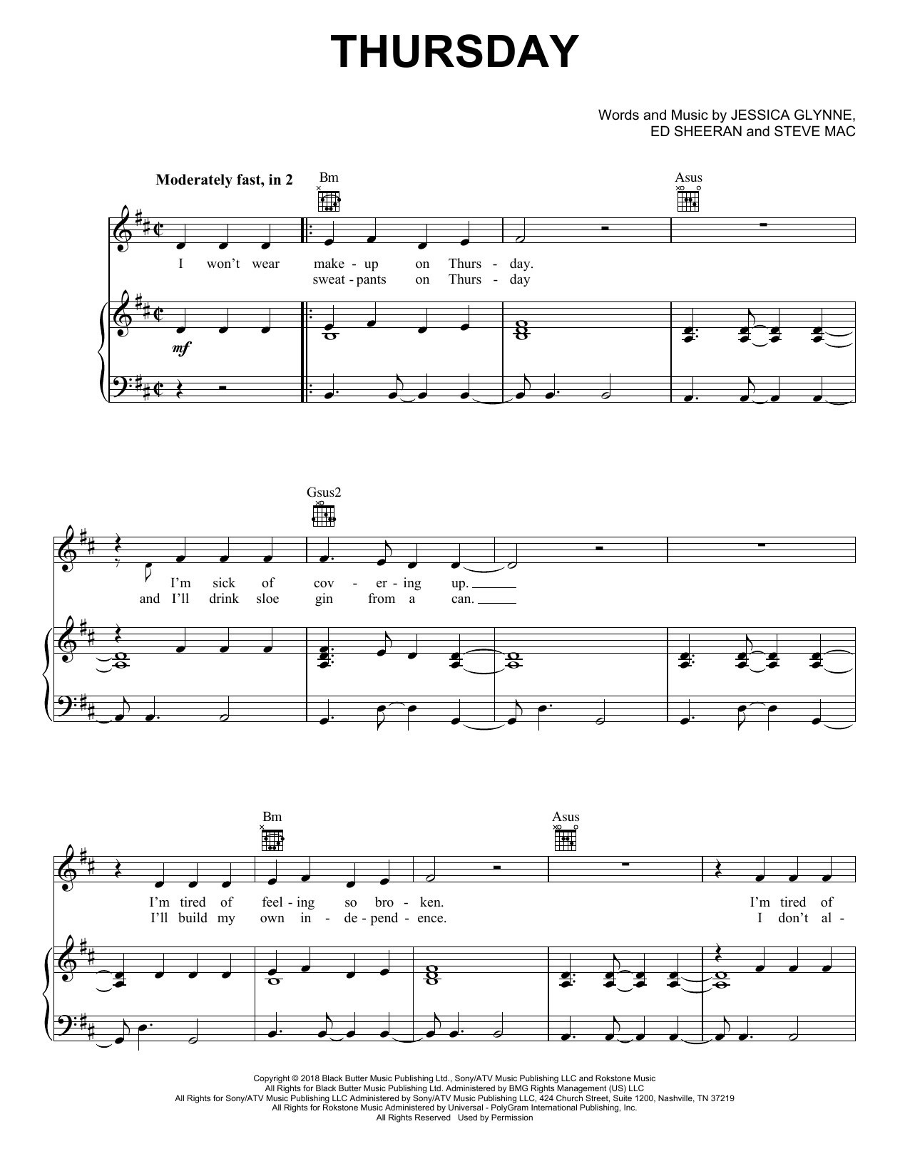 Jess Glynne Thursday sheet music notes and chords. Download Printable PDF.