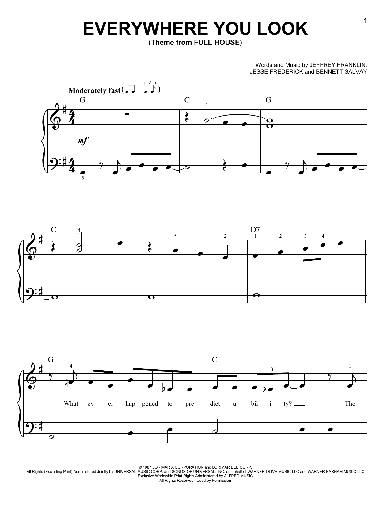 Jesse Frederick Everywhere You Look (Theme from Full House) sheet music notes and chords. Download Printable PDF.