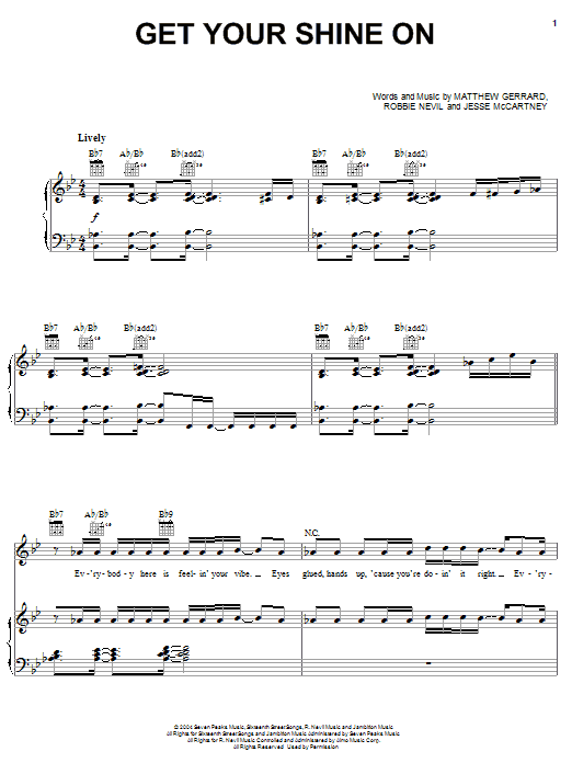 Jesse McCartney Get Your Shine On sheet music notes and chords arranged for Piano, Vocal & Guitar Chords (Right-Hand Melody)