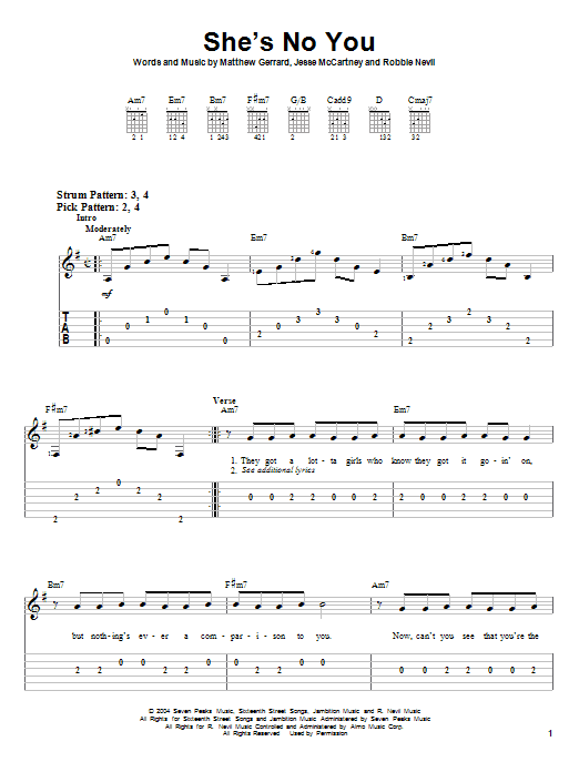 Jesse McCartney She's No You sheet music notes and chords. Download Printable PDF.