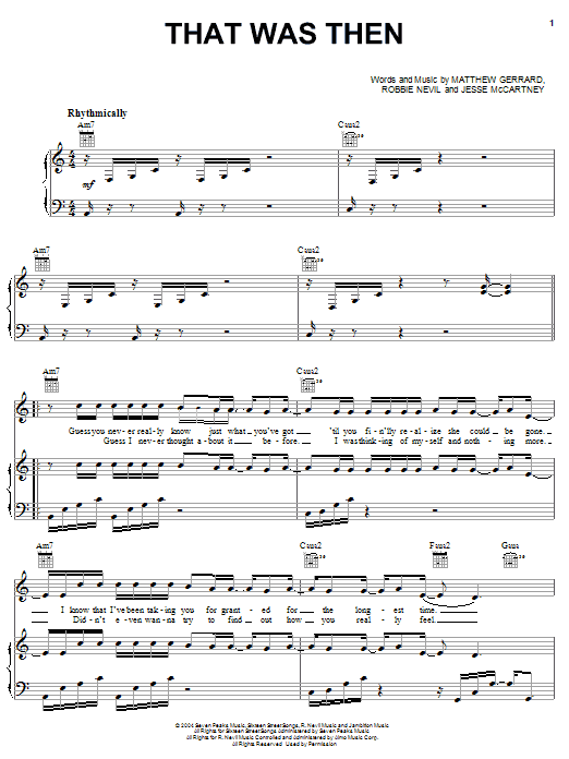 Learn to play Jesse McCartney That Was Then sheet music for Piano, Vocal & Guitar Chords (Right-Hand Melody) in minutes. Price: 7.8900$ Jesse McCartney That Was Then sheet music notes and chords arranged for Piano, Vocal & Guitar Chords (Right-Hand Melody)