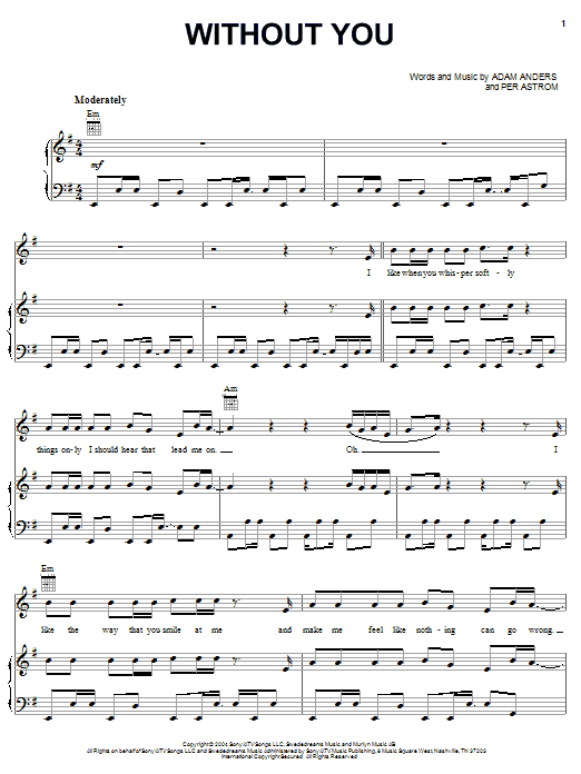 Learn to play Jesse McCartney Without You sheet music for Piano, Vocal & Guitar Chords (Right-Hand Melody) in minutes. Price: 7.8900$ Jesse McCartney Without You sheet music notes and chords arranged for Piano, Vocal & Guitar Chords (Right-Hand Melody)