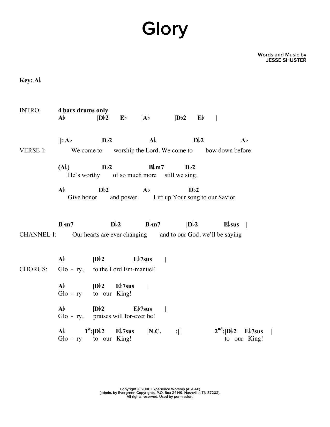 Jesse Shuster Glory sheet music notes and chords. Download Printable PDF.