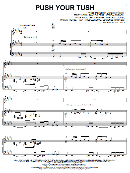 Learn to play Jessica Simpson Push Your Tush sheet music for Piano, Vocal & Guitar Chords (Right-Hand Melody) in minutes. Price: 7.8900$ Jessica Simpson Push Your Tush sheet music notes and chords arranged for Piano, Vocal & Guitar Chords (Right-Hand Melody)