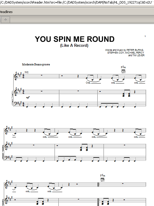 Learn to play Jessica Simpson You Spin Me Round (Like A Record) sheet music for Piano, Vocal & Guitar Chords (Right-Hand Melody) in minutes. Price: 7.8900$ Jessica Simpson You Spin Me Round (Like A Record) sheet music notes and chords arranged for Piano, Vocal & Guitar Chords (Right-Hand Melody)