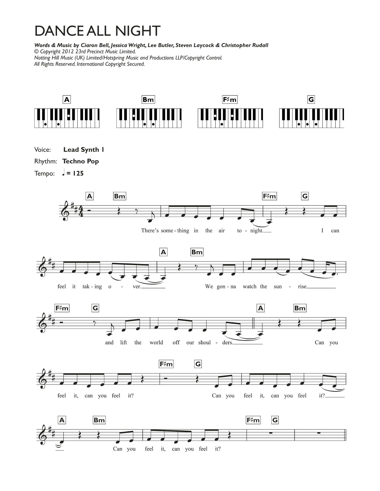 Learn to play Jessica Wright Dance All Night sheet music for Piano Chords/Lyrics in minutes. Price: 4.4900$ Jessica Wright Dance All Night sheet music notes and chords arranged for Piano Chords/Lyrics