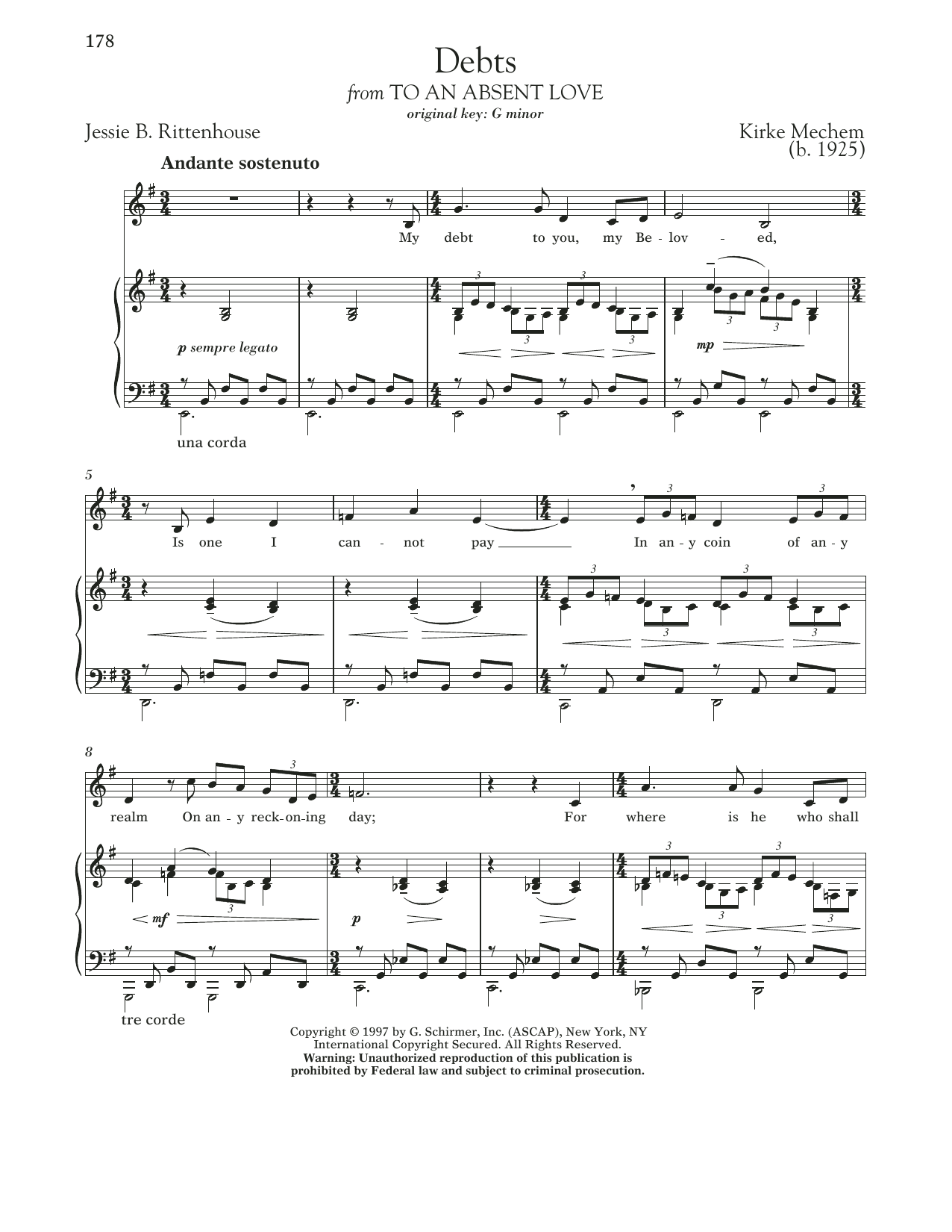 Learn to play Kirke Mechem Debts sheet music for Piano & Vocal in minutes. Price: 7.8900$ Kirke Mechem Debts sheet music notes and chords arranged for Piano & Vocal
