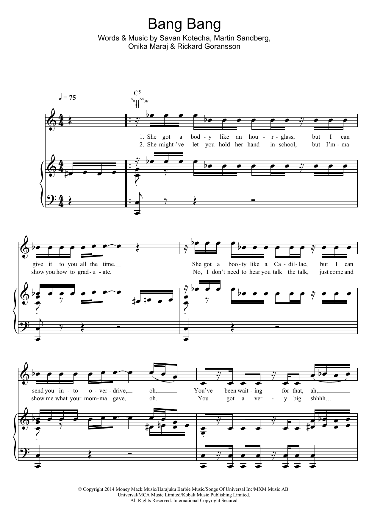 Jessie J, Ariana Grande & Nicki Minaj Bang Bang sheet music notes and chords. Download Printable PDF.