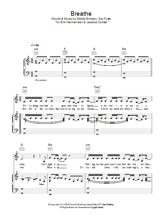 Learn to play Jessie J Breathe sheet music for Piano, Vocal & Guitar Chords in minutes. Price: 7.8900$ Jessie J Breathe sheet music notes and chords arranged for Piano, Vocal & Guitar Chords