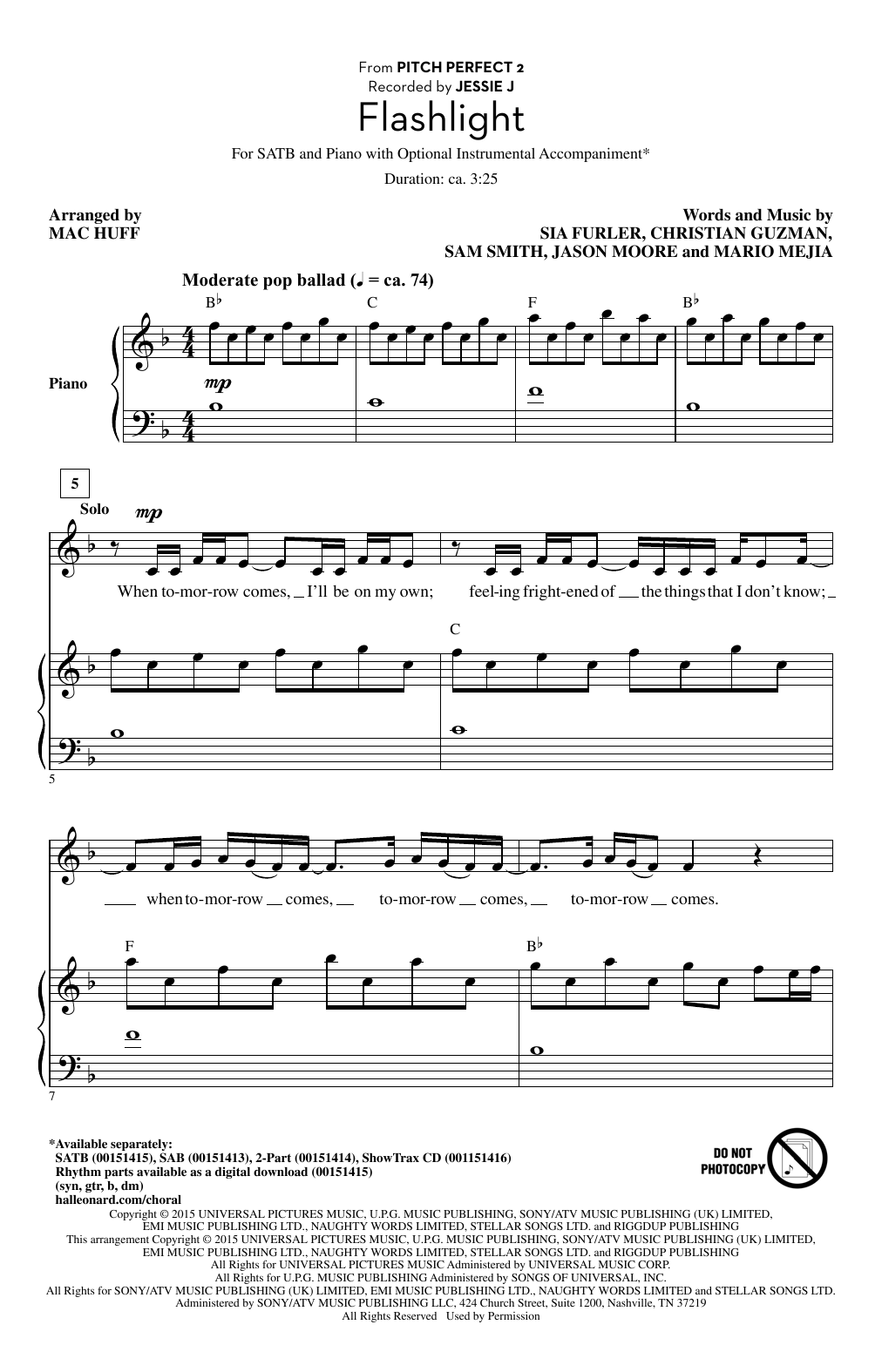 Jessie J Flashlight (arr. Mac Huff) sheet music notes and chords. Download Printable PDF.