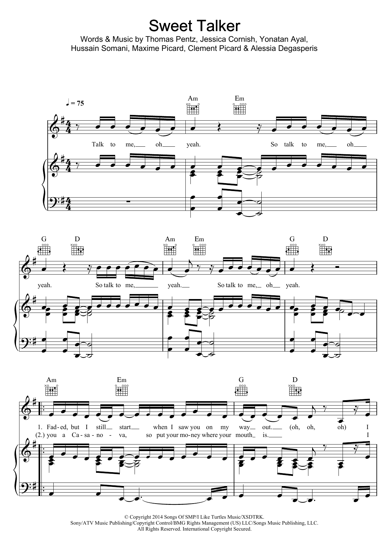 Learn to play Jessie J Sweet Talker sheet music for Piano, Vocal & Guitar Chords in minutes. Price: 7.8900$ Jessie J Sweet Talker sheet music notes and chords arranged for Piano, Vocal & Guitar Chords