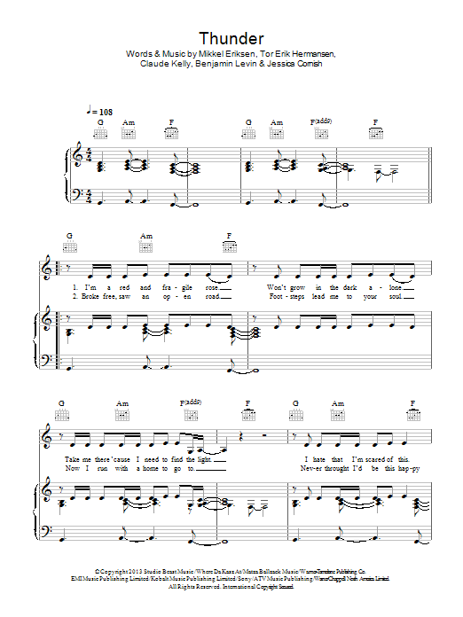 Learn to play Jessie J Thunder sheet music for Piano, Vocal & Guitar Chords in minutes. Price: 7.8900$ Jessie J Thunder sheet music notes and chords arranged for Piano, Vocal & Guitar Chords