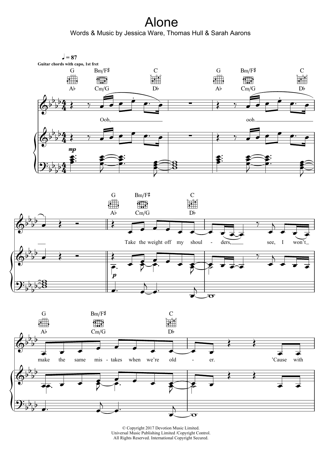 Jessie Ware Alone sheet music notes and chords. Download Printable PDF.