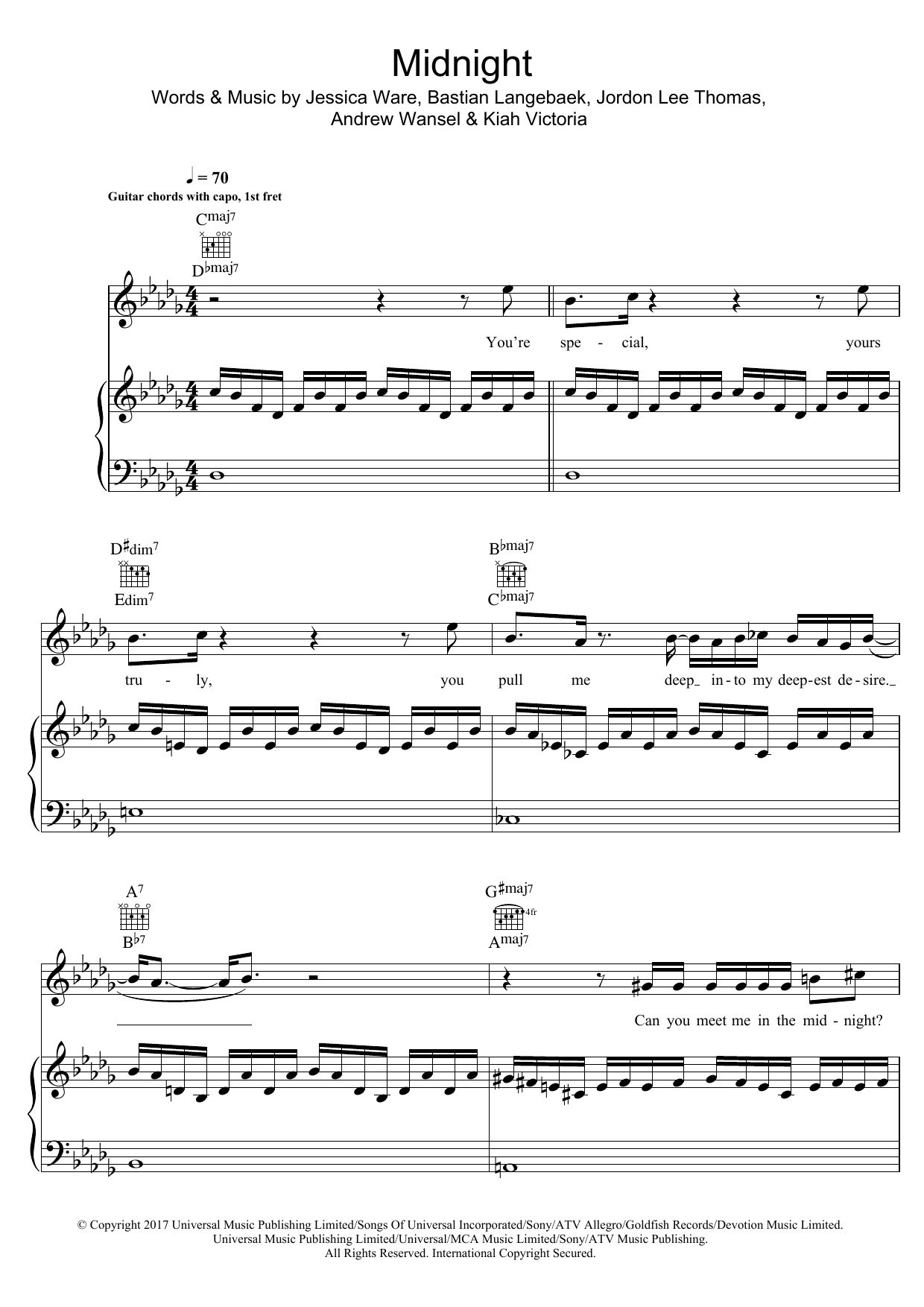 Learn to play Jessie Ware Midnight sheet music for Piano, Vocal & Guitar Chords in minutes. Price: 7.8900$ Jessie Ware Midnight sheet music notes and chords arranged for Piano, Vocal & Guitar Chords