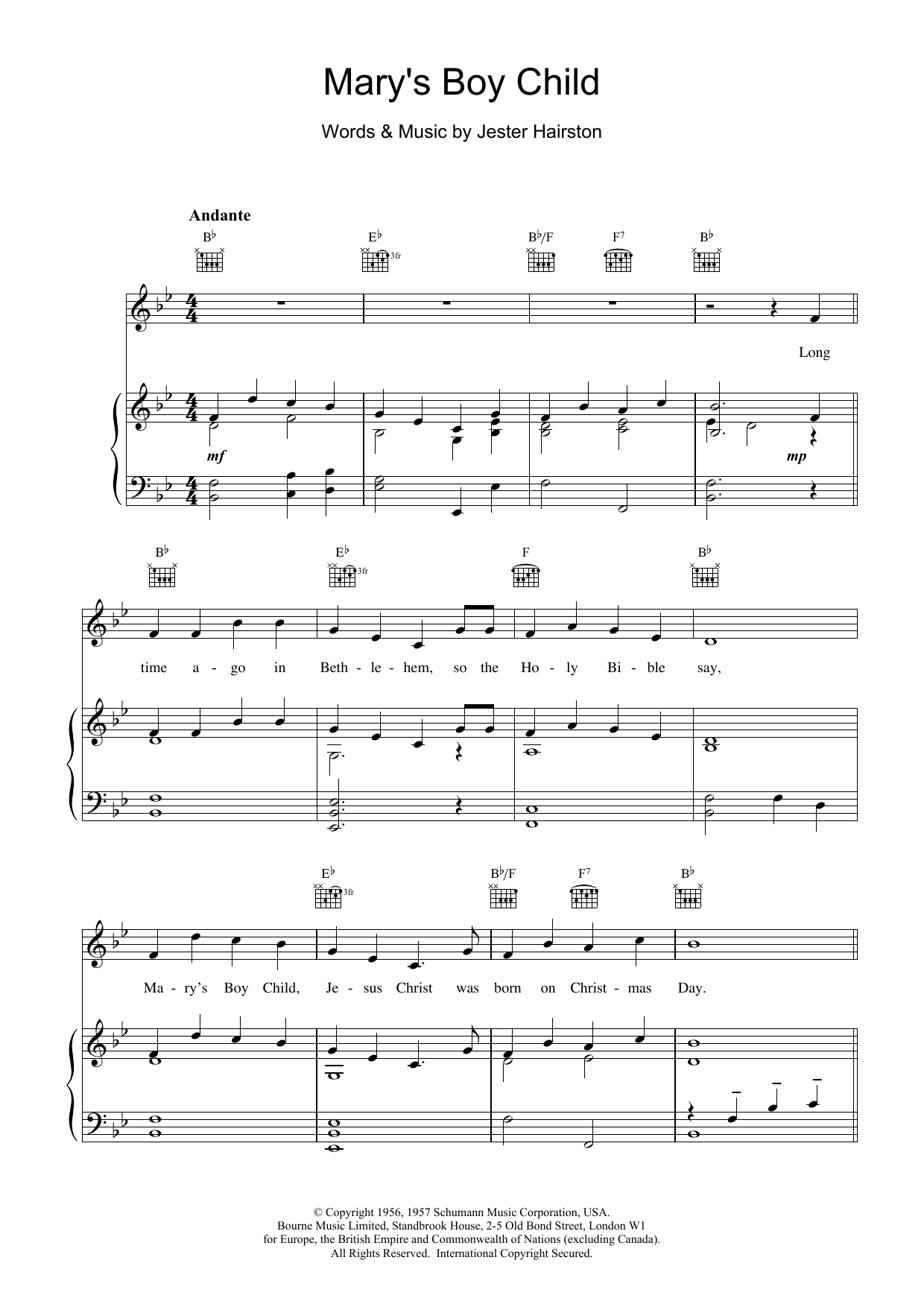 Jester Hairston Mary's Boy Child sheet music notes and chords. Download Printable PDF.