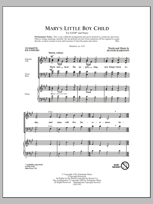 Jester Hairston Mary's Little Boy Child (arr. Ed Lojeski) sheet music notes and chords. Download Printable PDF.