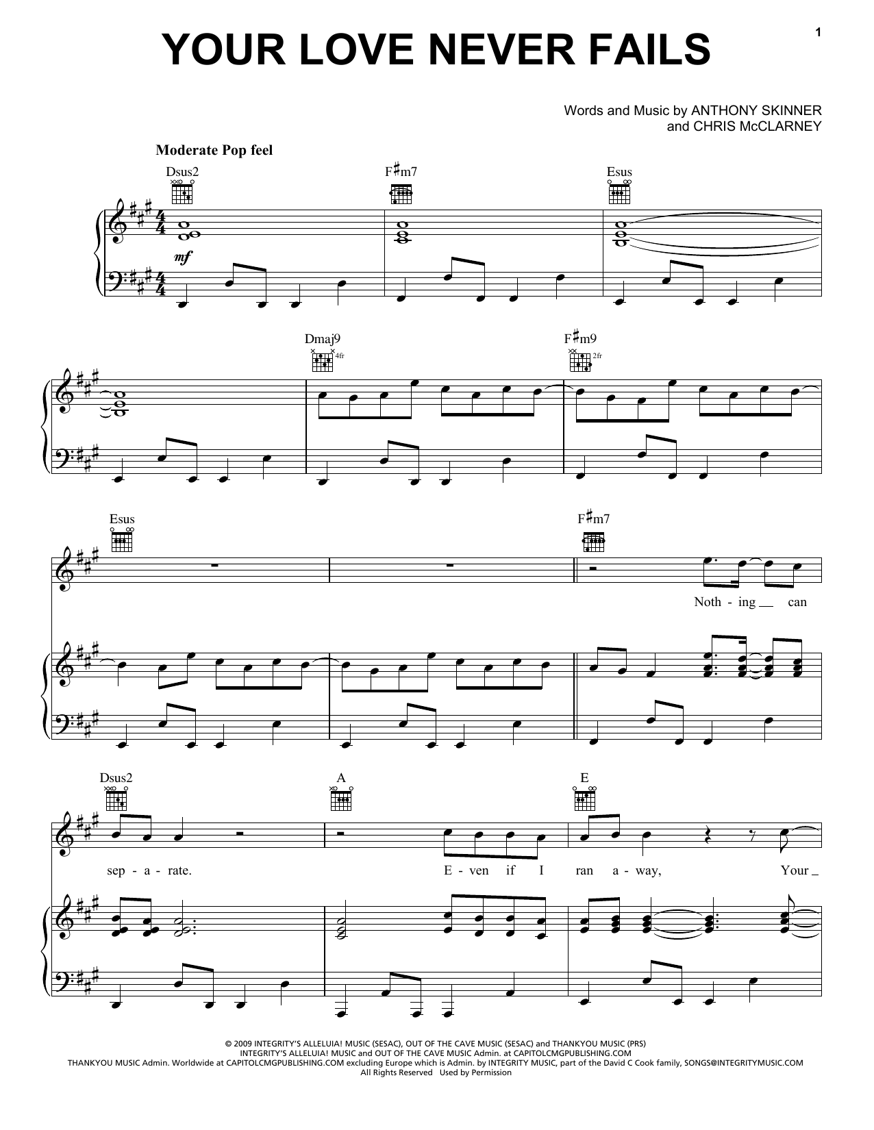 Anthony Skinner Your Love Never Fails sheet music notes and chords. Download Printable PDF.