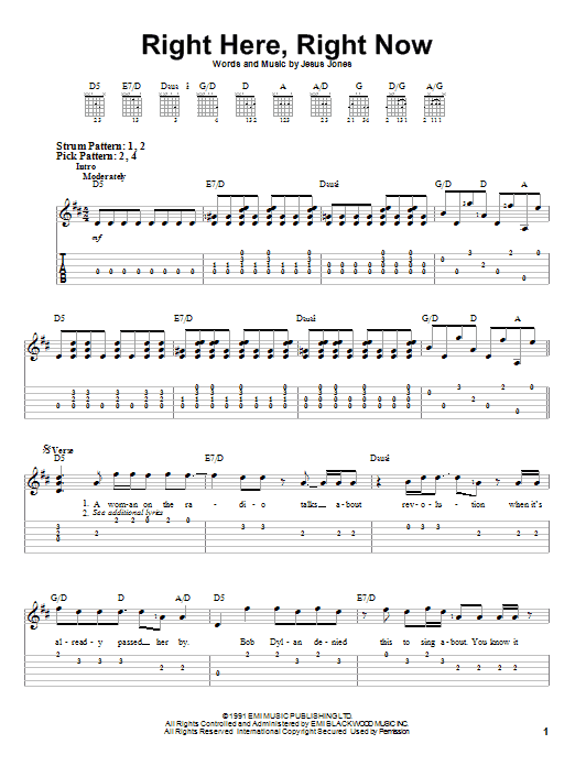 Jesus Jones Right Here, Right Now sheet music notes and chords. Download Printable PDF.