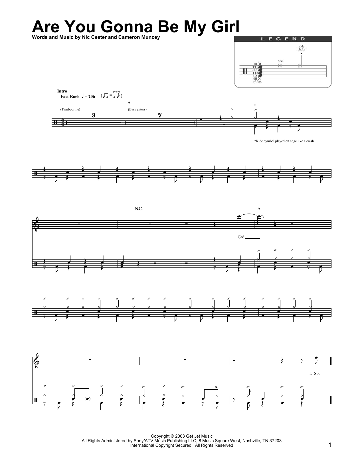 Jet Are You Gonna Be My Girl sheet music notes and chords. Download Printable PDF.