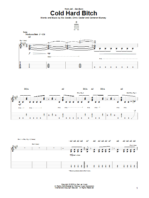 Jet Cold Hard Bitch sheet music notes and chords. Download Printable PDF.